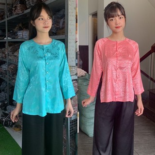 Bà Ba Gấm # Bộ Nữ Quần Đen #Jacket Top Kem Dress Women