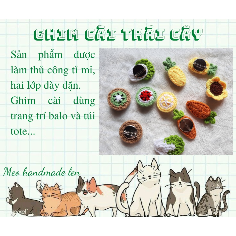 Pin/Ghim cài hoa quả trái cây - Handmade len - Crochet