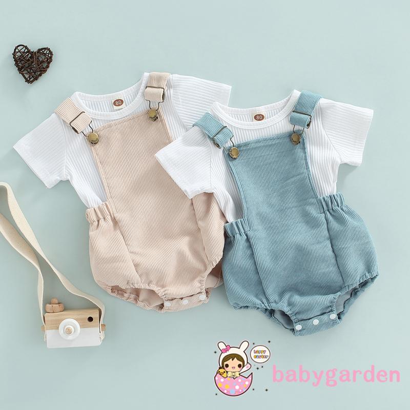 Set Áo Thun Tay Ngắn Cổ Tròn + Quần Yếm Dễ Thương Cho Bé Trai Từ 0-2 Tuổi