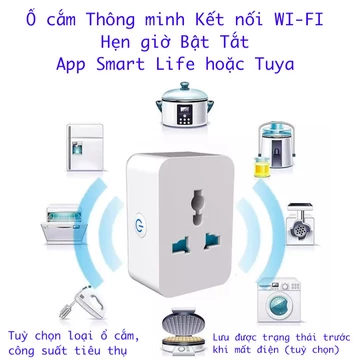 Ổ Cắm Wifi Thông Minh 16A Tuya Smart Có Đo Công Suất Điện Tiêu Thụ, Ổ Cắm Điện Đa Năng Hẹn Giờ Điều Khiển Từ Xa
