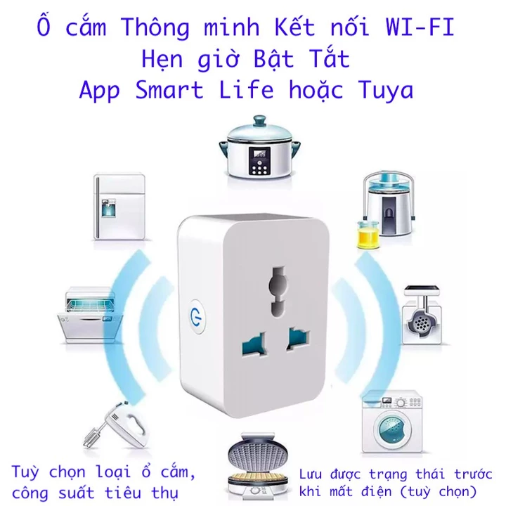 Ổ Cắm Wifi Thông Minh 16A Tuya Smart Có Đo Công Suất Điện Tiêu Thụ, Ổ Cắm Điện Đa Năng Hẹn Giờ Điều Khiển Từ Xa