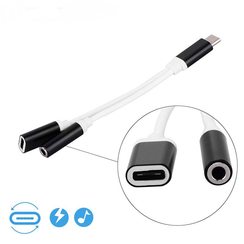 USB C Audio Cable to 2 in 1 TypeC 3.5 mm Jack Earphone Adapter