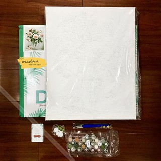Tranh tô màu số hóa Madoca có khung 40x50cm Hoa hồng cam T171