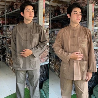 LTụ Thêu 3Túi Tay Dài Nam # Đồ Bộ Nam Đi Chùa