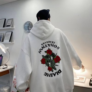 Áo Hoodie Mỏng Dáng Rộng In Hình Hoa Hồng Đỏ Thời Trang Unisex Size M-3XL