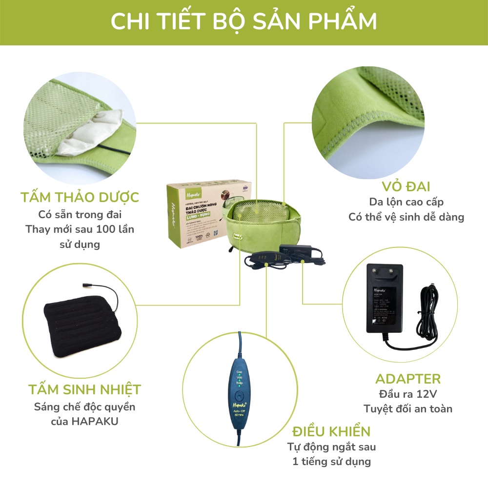 Mô tả Đai Chườm Nóng Thảo Dược Lưng Bụng Hapaku, Giảm Nhức Mỏi Lưng Bụng Sau Sinh, Làm Nóng Bằng Điện - 2
