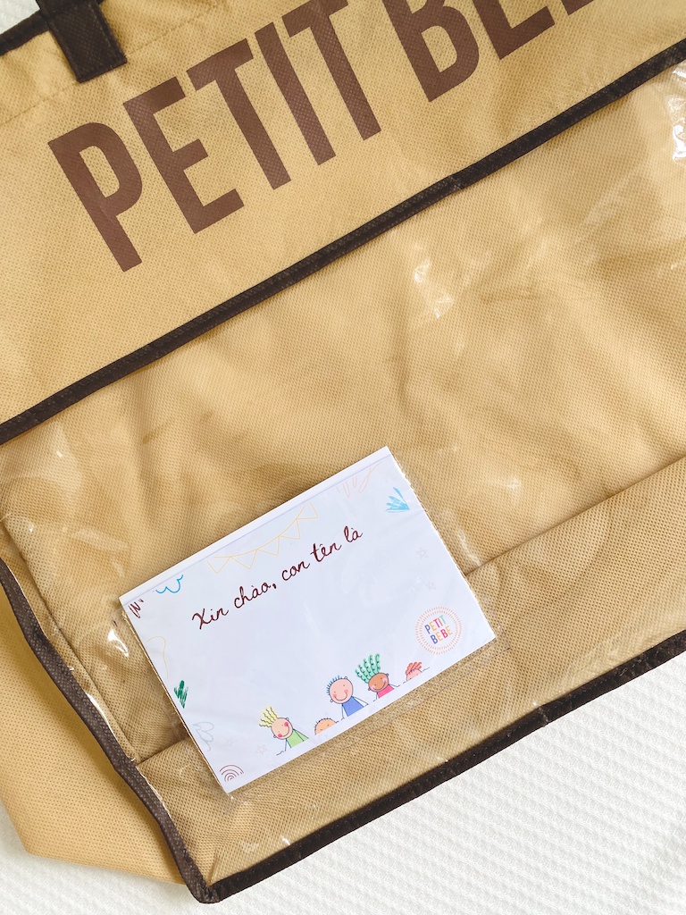 Mô tả Túi đựng chăn gối cho bé đi học kèm thẻ tên PETIT BEBE mẫu giáo tiểu học 55cm x 40cm x 15cm - 2
