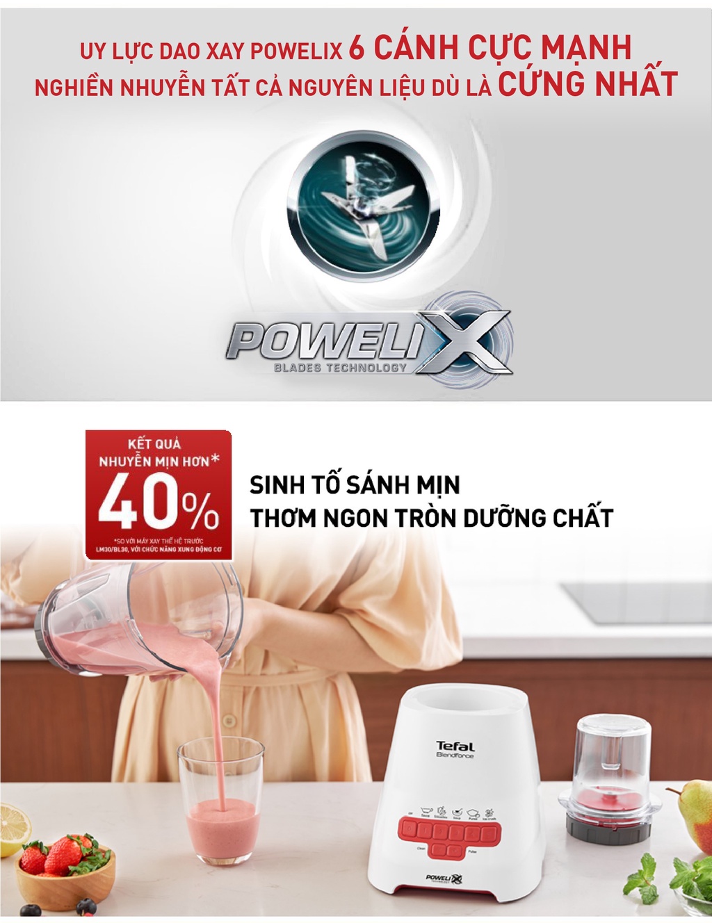 Mô tả Máy xay sinh tố Tefal Blendforce Piano BL477566 - Đỏ - 2