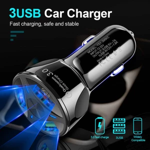 Bộ Chuyển Đổi Sạc Xe Hơi USB 3 Cổng Sạc Nhanh Màn Hình LED QC 3.0, Dành Cho IOS Android