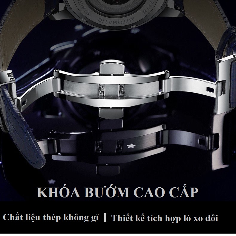 Mô tả Đồng hồ nam cơ tự động DIZIZID Automatic chính hãng chống nước 30m, dây da cao cấp - Thiết kế dải ngân hà chuyển động - 8