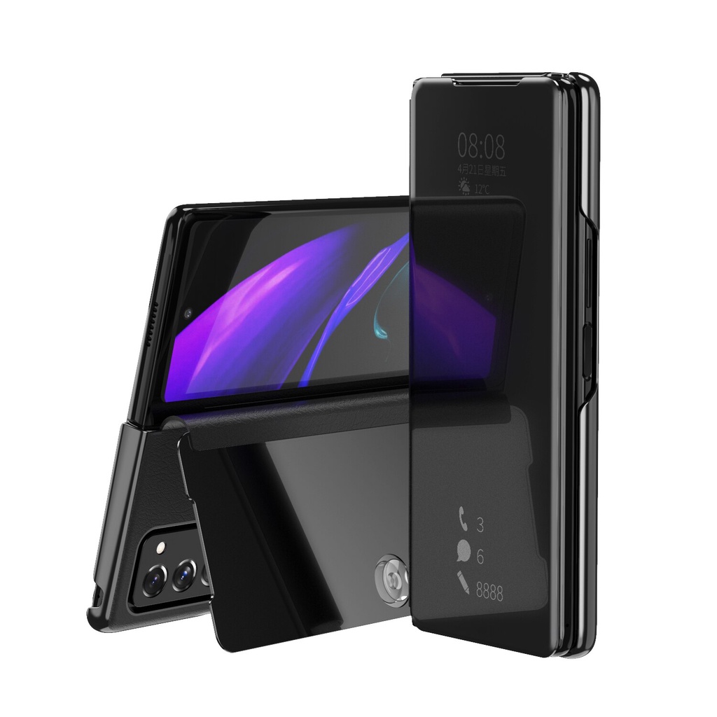 Z Fold 7 6 4 5G Funda Flip Case cho Samsung Galaxy Z Fold 5 2 W21 Fold 3 W22 Mirror Clear View Vỏ da PU Vỏ điện thoại W20 Capa