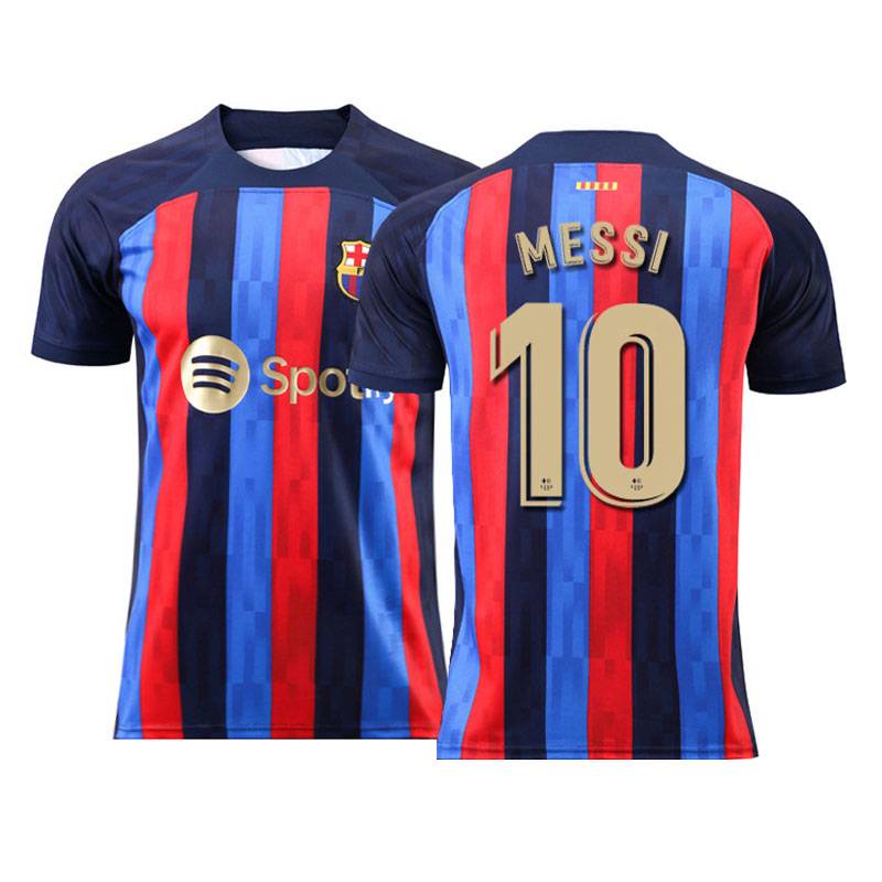 Áo lưu niệm Barcelona 2022-2023 sân nhà với hình ảnh Memphis Depay, Pedri và Messi - BS1/SB1