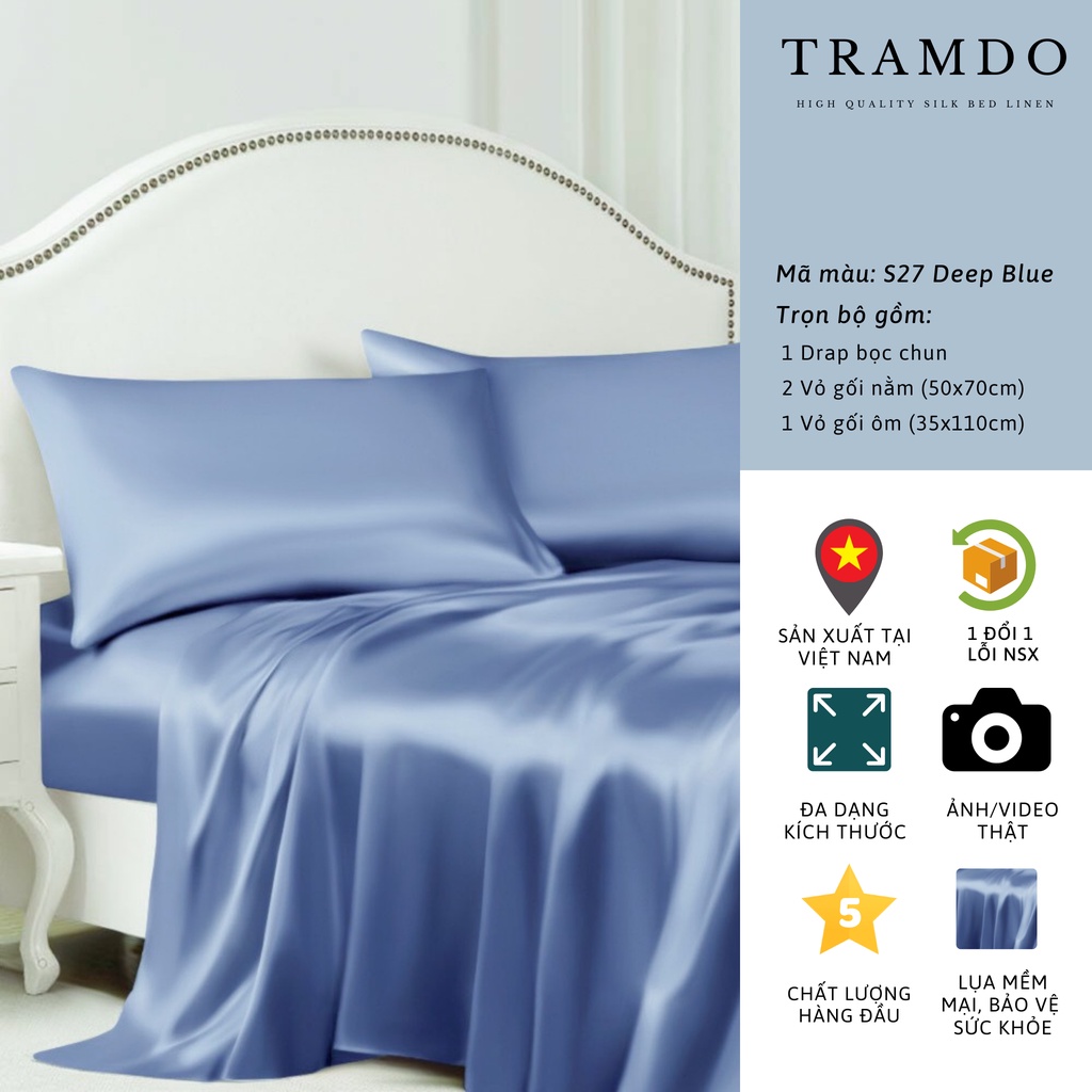 Ảnh Bộ Chăn Ga Gối Lụa Cao Cấp NITE9SILK TRAMDO BEDDING Màu Xanh Lam 2