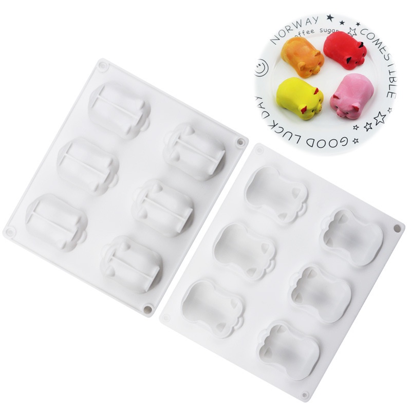 Khuôn silicone làm bánh đá viên DIY tạo hình con heo 6 ngăn cho nhà bếp