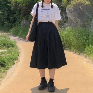 SKIRT - Váy dài vải Kaki lưng thun kèm khoá kéo Kawaii Viet Nam (2 màu)