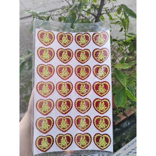 Decal trái tim dán trầu cau, trái cây, trang trí mâm quả | Shopee Việt Nam