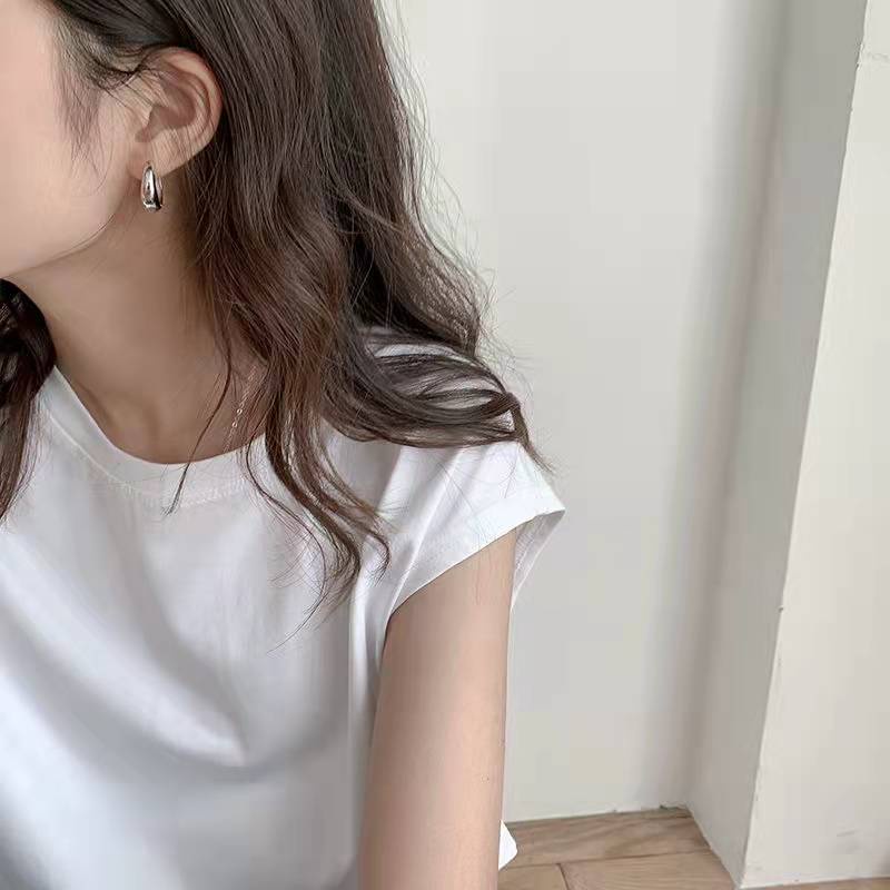Milyfashion Áo thun không tay cổ tròn màu trắng dáng rộng Kích thước lớn Phong cách cơ bản Phù hợp với mọi trận đấu Mỏng hơn trông thường ngày hàng đầu