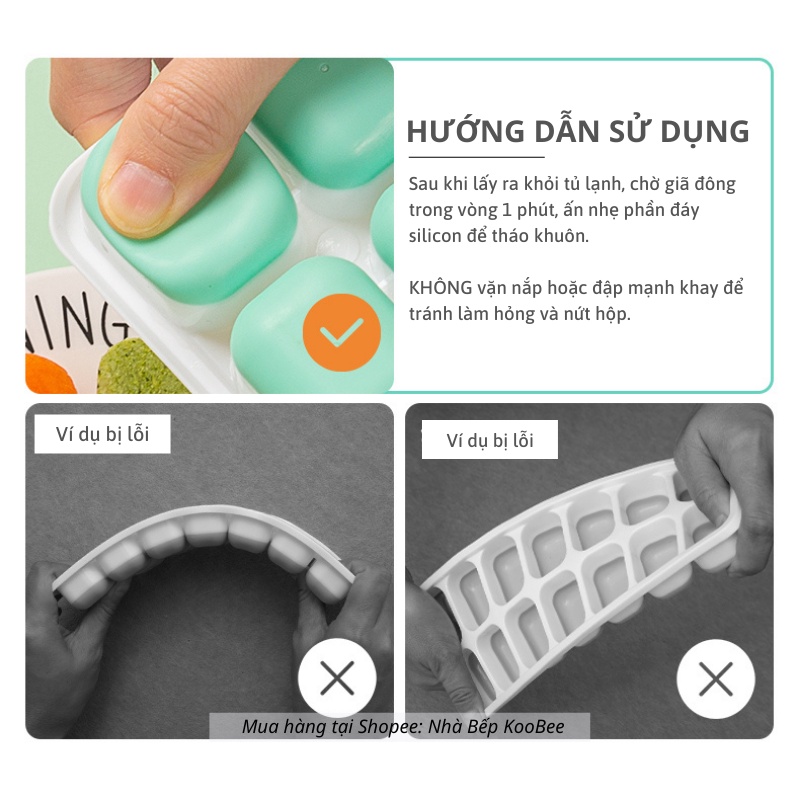 Combo 03 Khay Đá Silicon 14 Viên Có Nắp – Khay Làm Đá, Trữ Đông Đồ Ăn Dặm, Chống Dính Dễ Lấy, Không Mùi An Toàn | 182