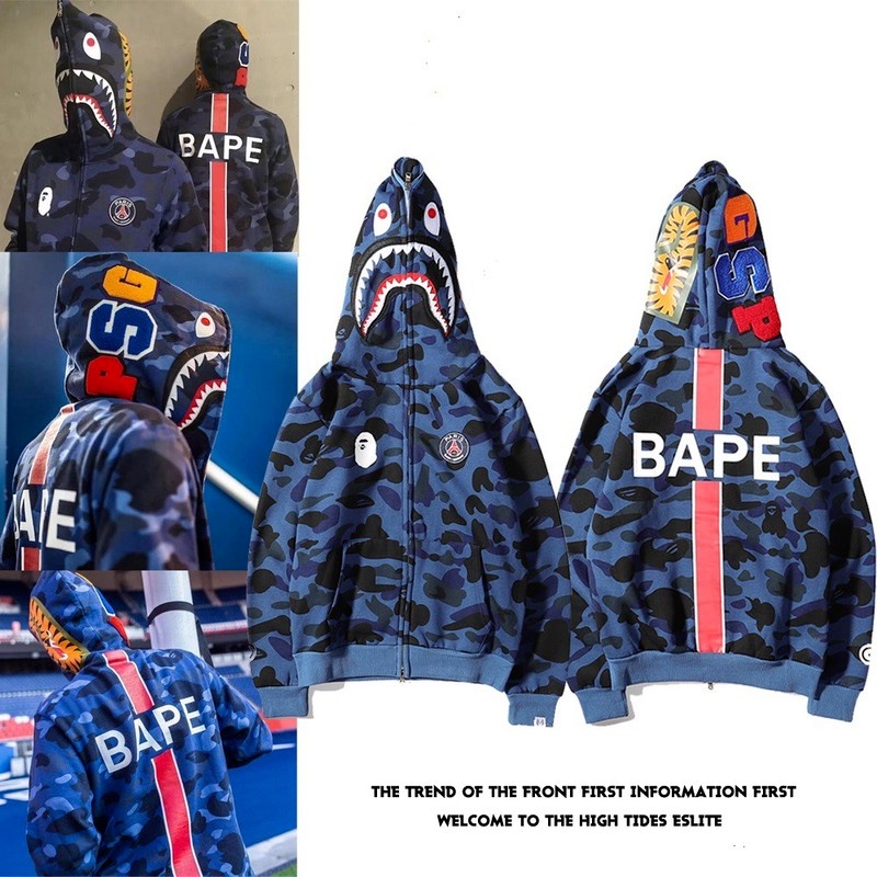 Áo khoác nam nữ BAPE X PSG có nón họa tiết rằn ri | Shopee Việt Nam