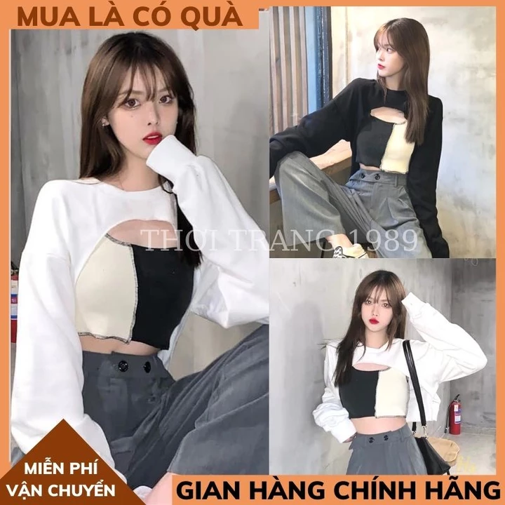 Sét áo croptop khoét ngực kèm áo 3 lỗ phối màu, set áo crt 2 món áo ngoài kèm áo trong chất da cá đẹp dầy mịn TT1989