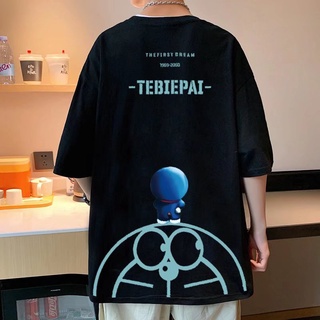 Áo Thun Cotton Mềm Mại Dáng Rộng Tay Cộc Thoải Mái In Hình Doraemon Cho Nam