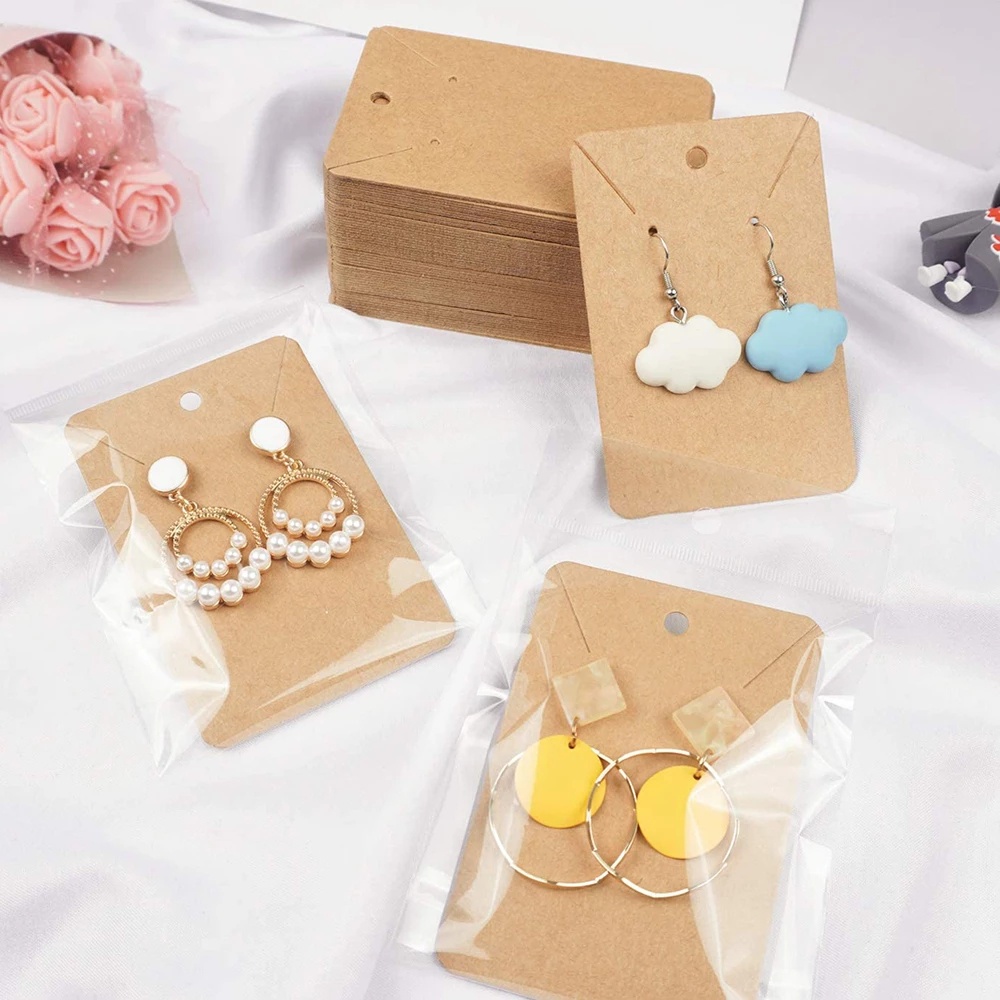 Bộ 50 Thẻ Vuông Rỗng Bằng Giấy Kraft Dùng Trưng Bày Trang Sức Vòng Cổ / Bảng Treo Trang Sức Kiểu Retro