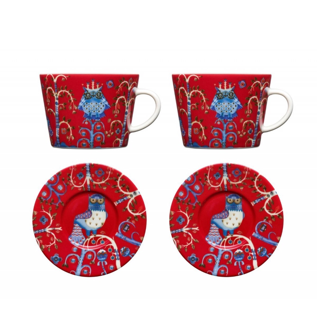 Ảnh Tách sứ uống trà Taika Iittala 200ml Phần Lan, họa tiết Bắc Âu đỏ 1