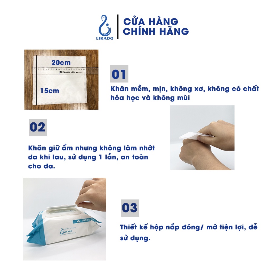 Ảnh Khăn ướt không mùi cho bé Likado hộp 100 miếng(15x20cm) 4