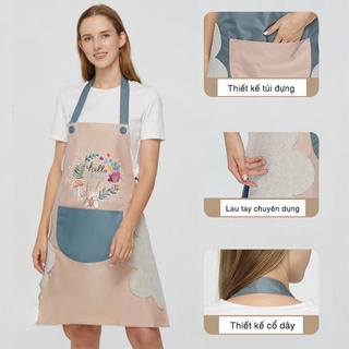 Tạp dề chống thấm hình thỏ có túi để đồ điện thoại thời trang đáng yêu phù hợp với không gian nhà bếp { H }