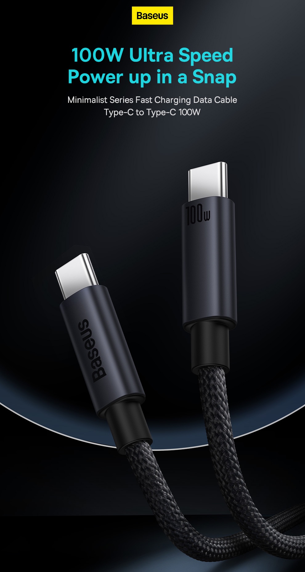 Cáp sạc nhanh BASEUS PD 100W USB-C sang Type-c thích hợp cho Phone 15 Xiaomi Samsung MacBook iPad – ảnh mô tả chi tiết 1
