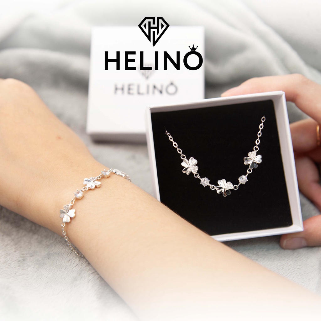 Ảnh Lắc tay bạc nữ HELINO vòng tay cỏ 4 lá may mắn đính đá, trang sức phụ kiện lấp lánh V01 2