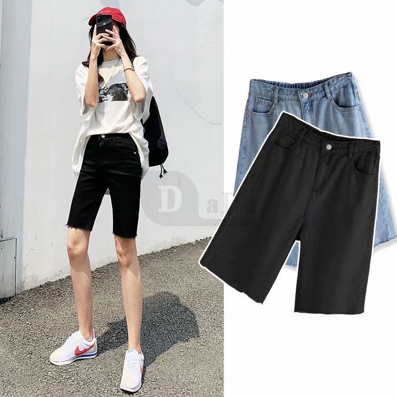 Ảnh Quần Short Denim Lưng Cao Dáng Ôm Mỏng Thời Trang Hàn Quốc Cá Tính Cho Nữ 1