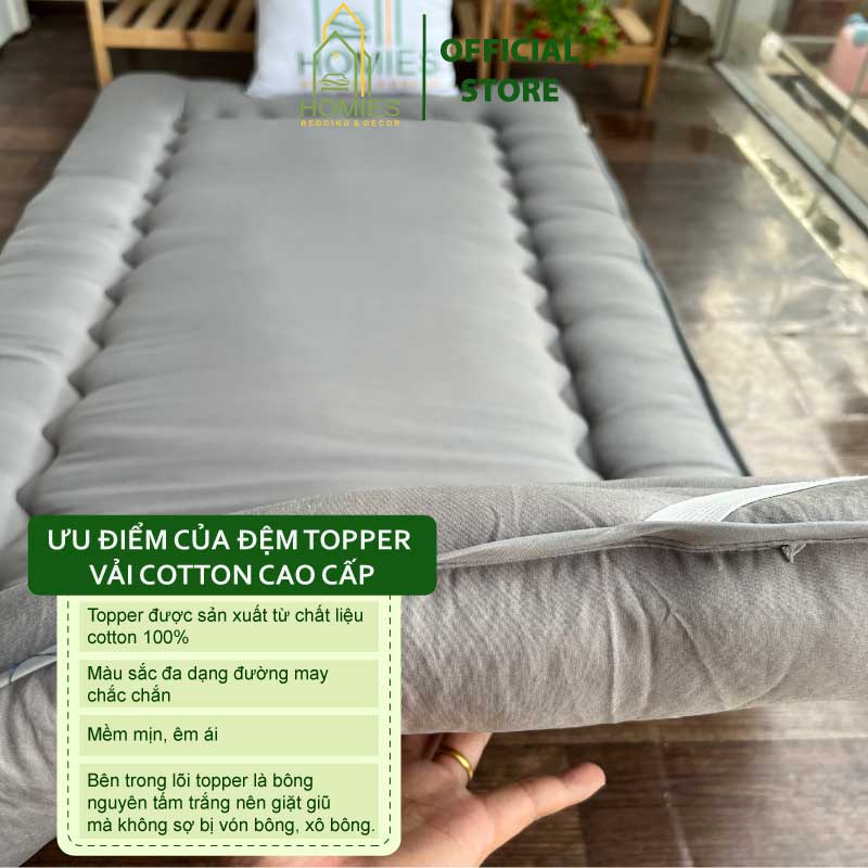 Topper Nệm Bông Xuất Nhật HOMIES Bedding & Décor, Đệm Topper Xám Ghi ...