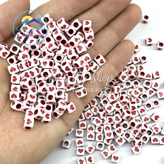 50 Cái Charm Hạt Nhựa Vuông Trái Tim Làm Vòng Đeo Tay, Làm trang Sức Handmade