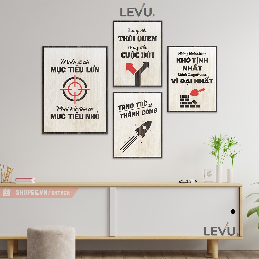 Bộ tranh treo văn phòng gỗ 4 tấm trang trí truyền cảm hứng làm việc SB4
