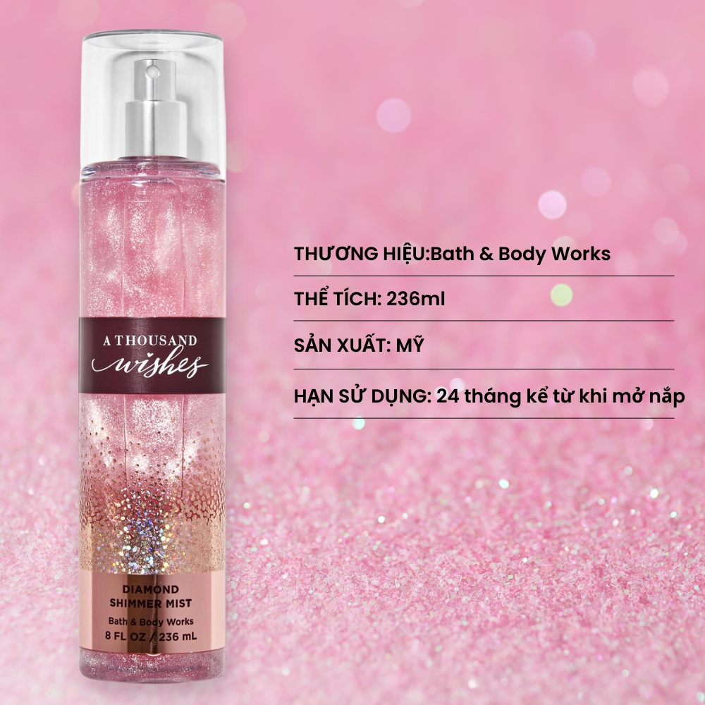 Xịt toàn thân Bath and Body Works A Thousand Wishes Diamond Shimmer Mist  Kim Tuyến Chai 236ml | Shopee Việt Nam