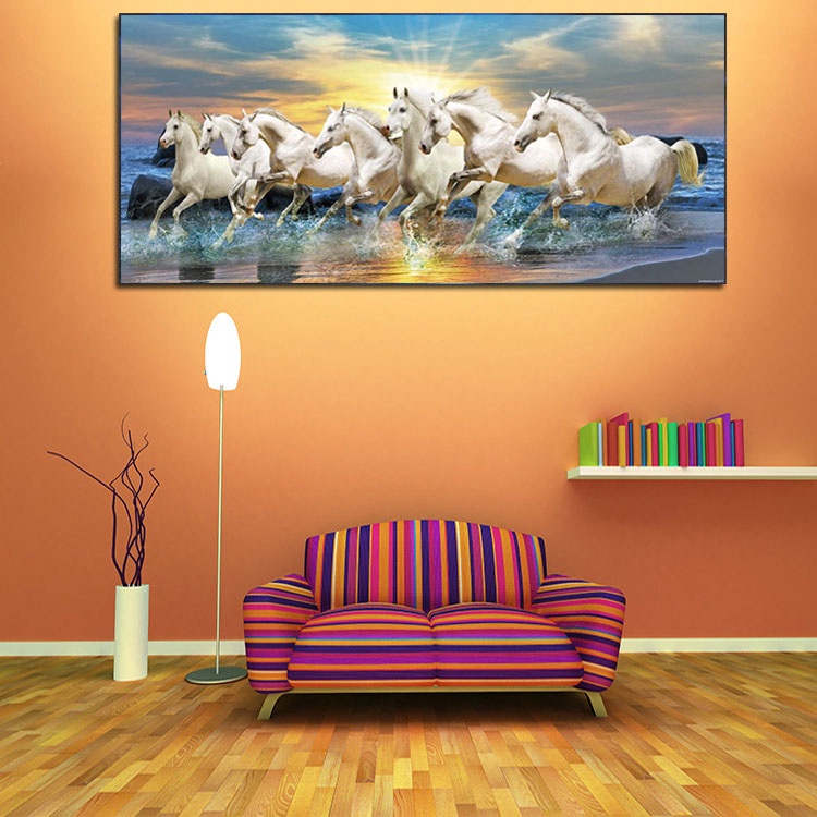 Trắng 8 Ngựa Chạy Trên Nước Tất Cả Tranh Trang Trí Poster In Canvas Trang Trí Tường Nhà Tranh Tường Nghệ Thuật