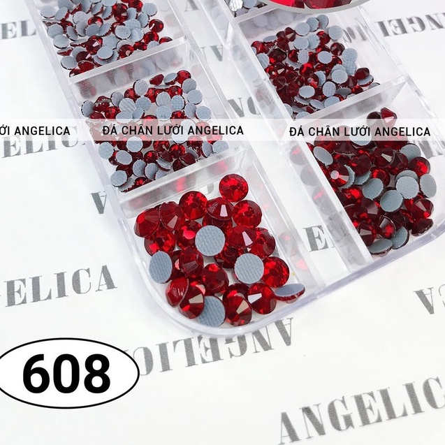Đá chân lưới nail 12 Khía màu đỏ mận Siam đính móng ANGELICA 608