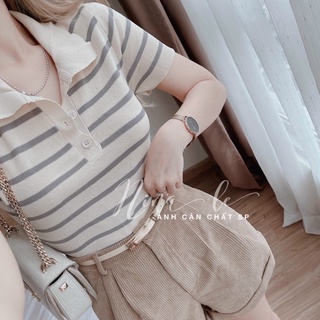 Áo len CD thêu ong, len mỏng montoghi kiểu polo cổ bẻ 128