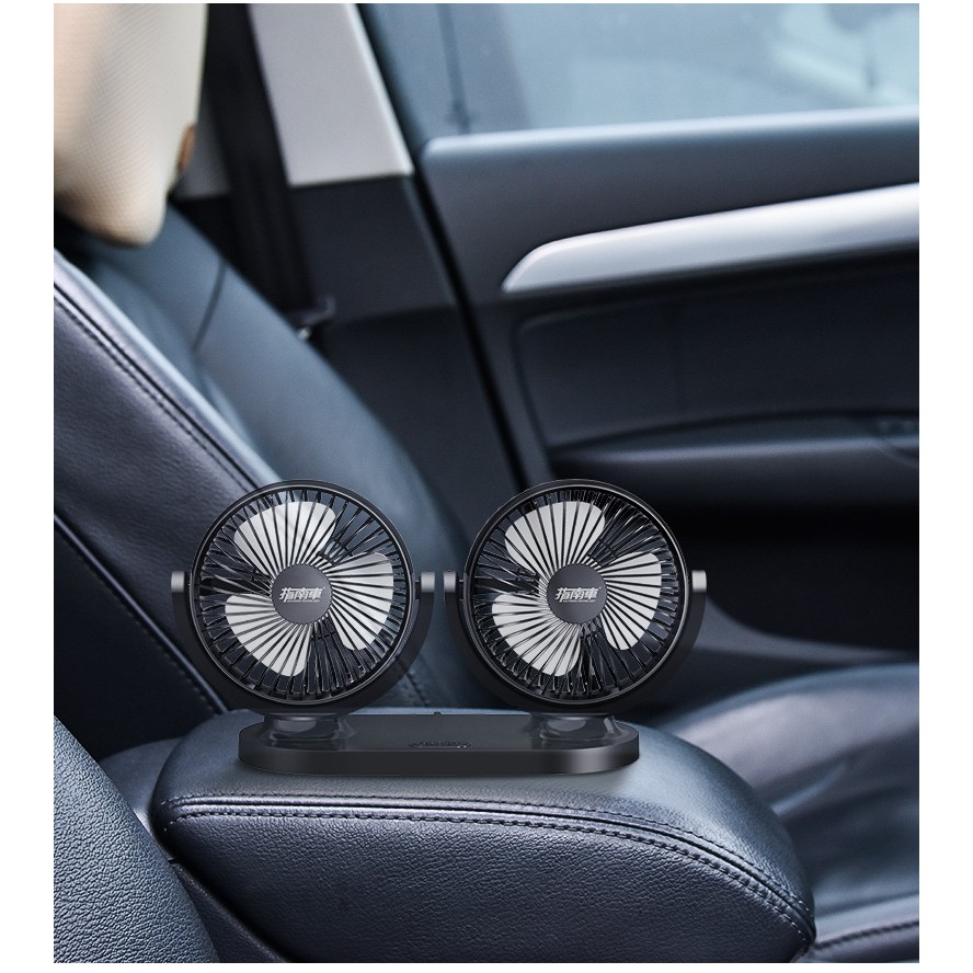 Máy làm mát ô tô, quạt ô tô, quạt điện máy đôi mini xoay 360  độ, quạt đôi chạy điện usb dùng nguồn điện 12V hoặc 24V