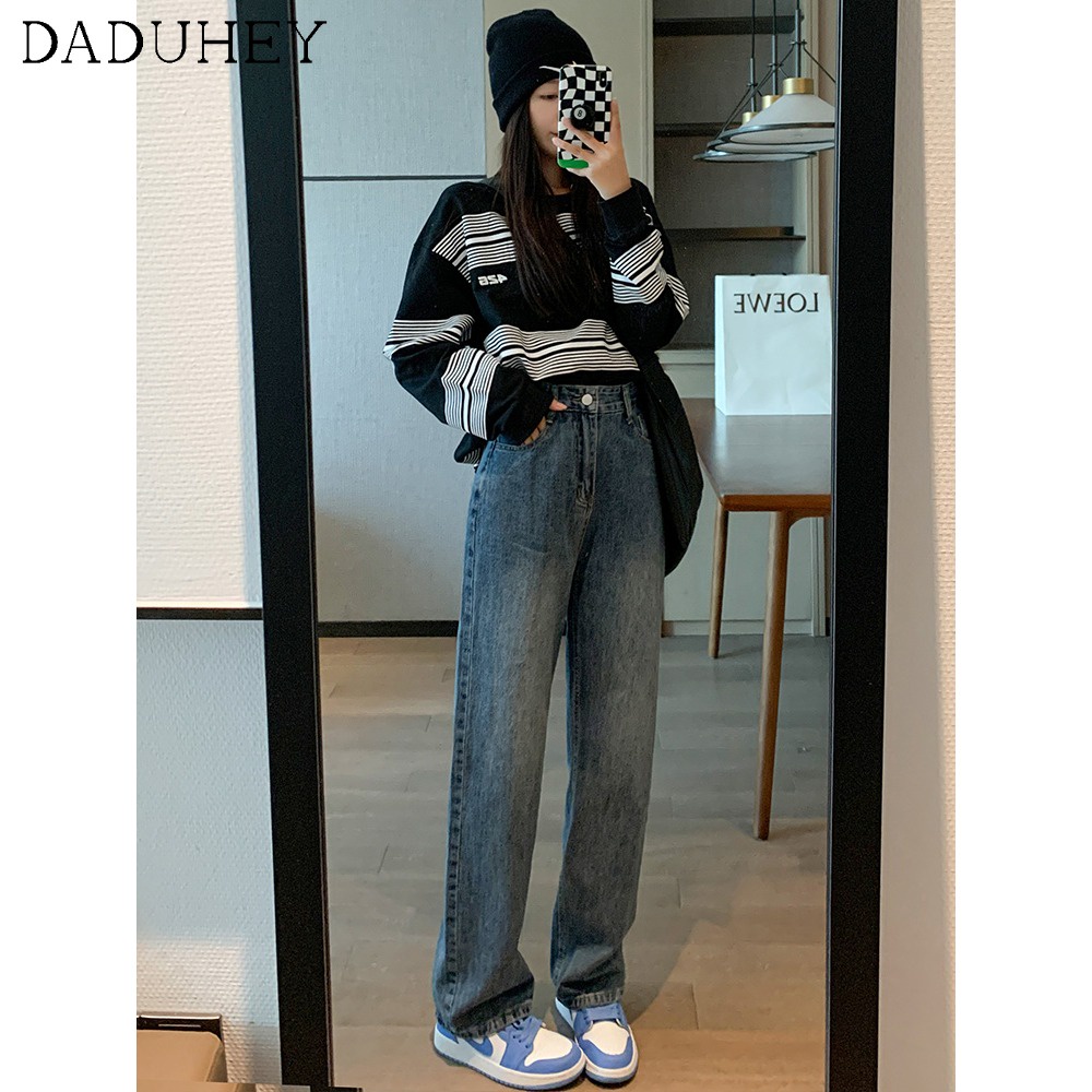 Ảnh Quần denim ống rộng lưng cao phối thắt lưng phong cách Hàn Quốc thời trang cho nữ 4