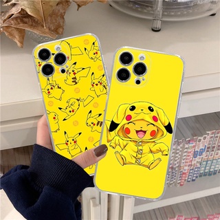 Ốp điện thoại trong suốt Pikachu màu vàng cho iPhone 16 15 14 13 12 11 Pro Promax 14Plus mini X XS XR XSMAX 6 6s 5 5S 6plus / 6splus 7 8 SE2020 7plus / 8Plus TPU Soft Cover QMZT