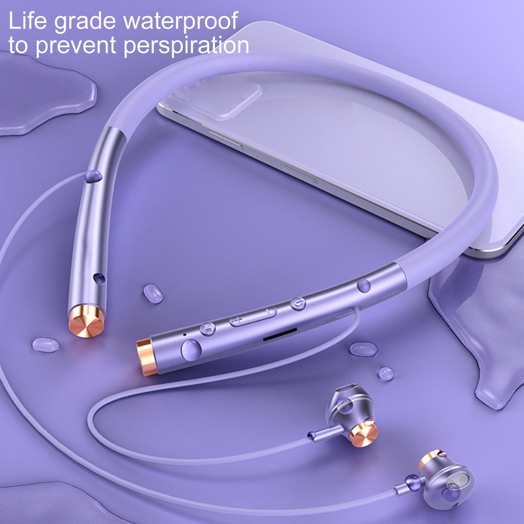 Tai Nghe Bluetooth 5.0 Có Dây Đeo Cổ Chống Thấm Nước Kiểu Dáng Thể Thao