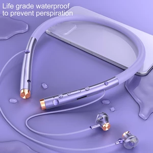 Tai Nghe Bluetooth 5.0 Có Dây Đeo Cổ Chống Thấm Nước Kiểu Dáng Thể Thao