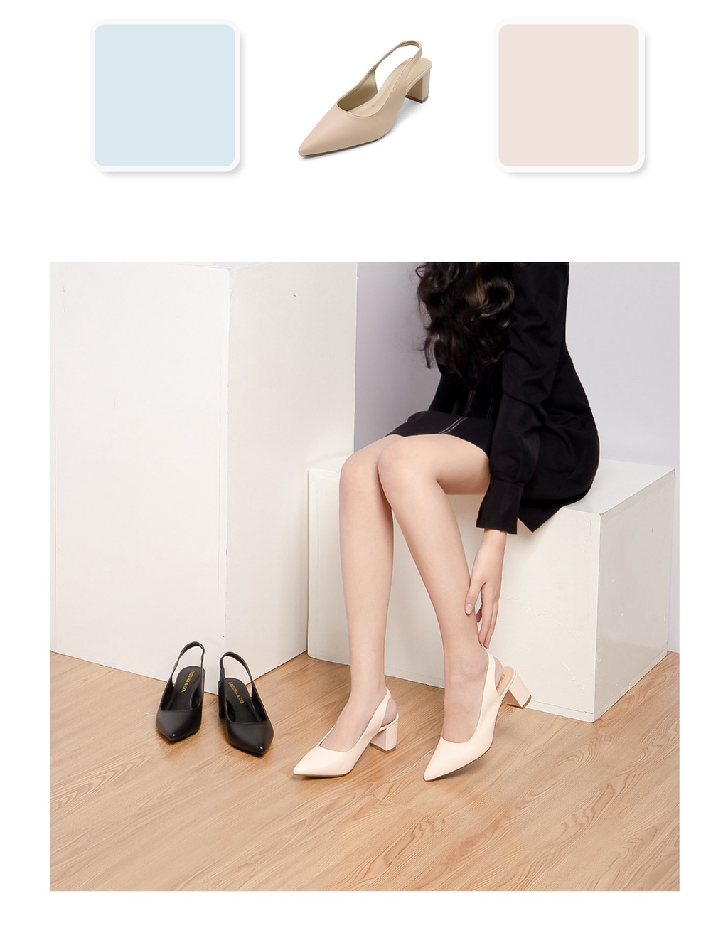 Mô tả Erosska - Giày cao gót  thời trang mũi nhọn phối dây hở gót cao 5cm - EH015 - 2