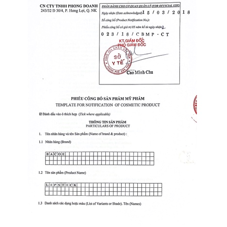 Son lì 2 in 1 BACOE 8 Màu