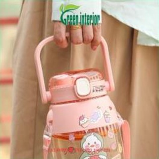 Bình giữ nhiệt 900ml Greeninterior, bình đựng nước siêu dễ thương tặng kèm dây đeo Màu Vàng