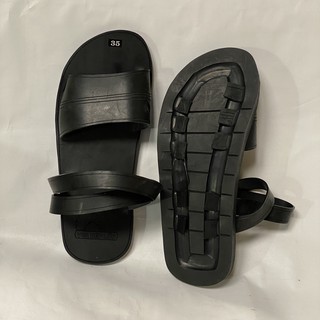 Dép cao su 3 quai ngang màu đen