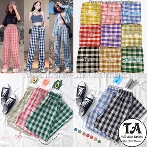 Quần kẻ sọc caro dáng suông ống rộng -Quần dài nữ hack dáng chất kate cao cấp form rộng Unisex Freesize 40-68kg