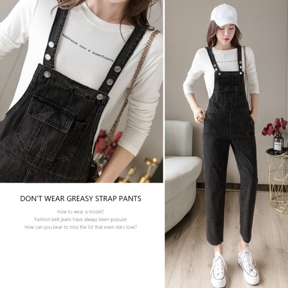 Ảnh Yếm jean dài nữ Chollima xám đậm YJ016 phong cách hàn quốc trẻ trung năng động 2